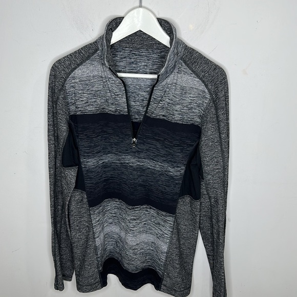 Lululemon Universal Stripe Black Soot Light White Core 1/2 Zip Pullover Mens M - Picture 2 of 6